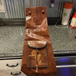 Brown Handmade Vintage Leather Tuareg Style Pack Africa Displayed. Rare